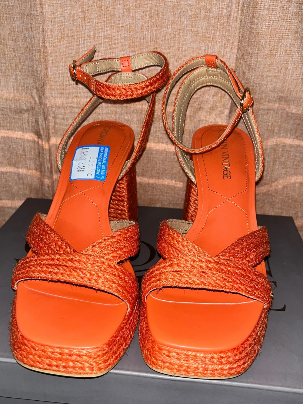 Woven Platform Block Heel Sandals - Orange